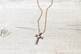Cross Stone Pendant Necklace - Christian Gothic Turquoise Blue Greek Boho Men Women Unisex Gift Long Spiritual Religious Symbol Jewelry Set