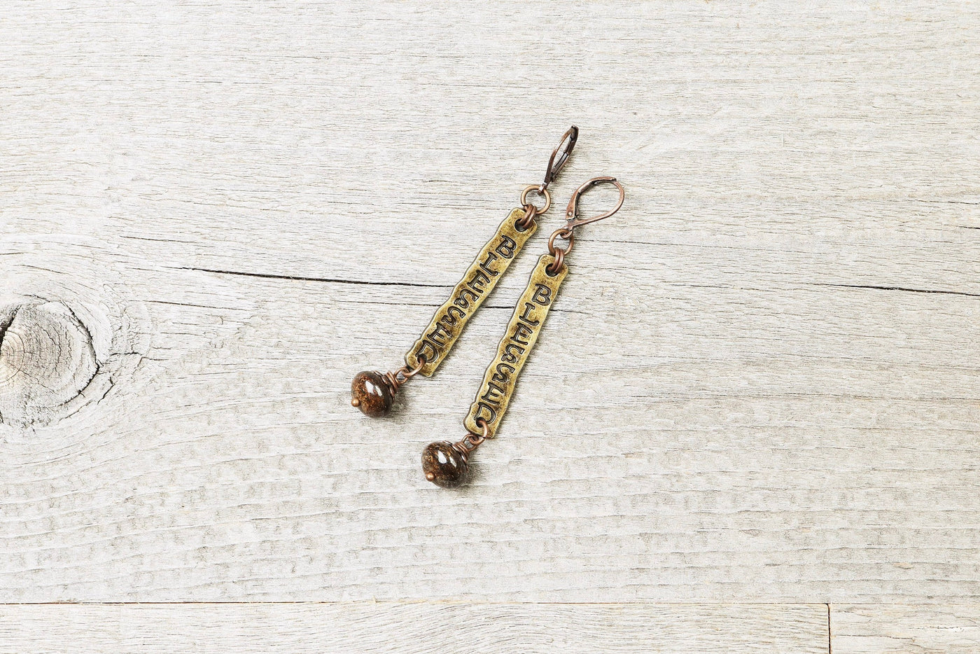 Blessed Bronzite Christian Earrings - Believer Baptism Gift Cute Lovely Elegant Brown Stone Religious Message Boho Gypsy Bohemian Jewelry