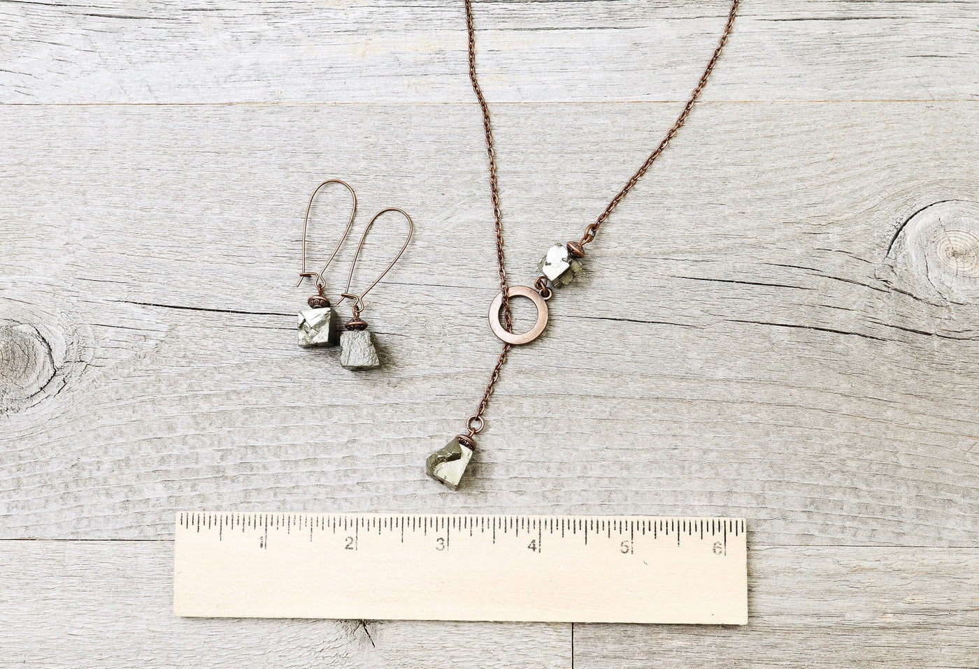 Pyrite Boho Necklace - Cute Lovely Raw Stone Valentine's Day Gift for Her Girlfriend Sister Daughter Elegant Gemstone Pendant Jewelry Set