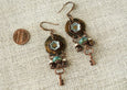 Boho Flower Earrings, Rustic Metal Earrings, Earthy Key Earrings, Gypsy Statement Earrings