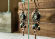 Boho Flower Earrings, Rustic Metal Earrings, Earthy Key Earrings, Gypsy Statement Earrings