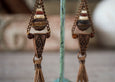 Gypsy Boho Ethnic African Earrings - Agate Native Indian American Western Stone Triangle Leather Tassel Geometric Rustic Earthy Jewelry
