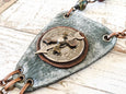 Steampunk Bohemian Clock Necklace - Agate Gear Cog Key Stone Antique Vintage Hippie Leather Boho Earthy Rustic Gypsy Unique Handmade Jewelry