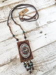 Bohemian Framed Bird Necklace, Hippie Leather Necklace, Gypsy Frame Necklace N174