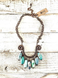 Boho Stone Necklace, Bohemian Gypsy Necklace, Rustic Leather Necklace, N129