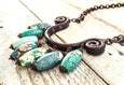 Boho Stone Necklace, Bohemian Gypsy Necklace, Rustic Leather Necklace, N129