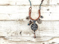Boho Steampunk Rustic Pulley Leather Tassel Necklace, Distressed Journey Vintage Coin Agate Patina Gypsy Hippie Unique Unisex Jewelry