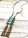 Boho Long Stone & Chain Necklace, Gypsy Spirit Leather Necklace, Boho Rustic Necklace, N173
