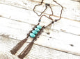 Boho Long Stone & Chain Necklace, Gypsy Spirit Leather Necklace, Boho Rustic Necklace, N173